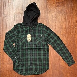 KEY St Green and Black Hooded Flannel Shirt, Size Medium, NWT
